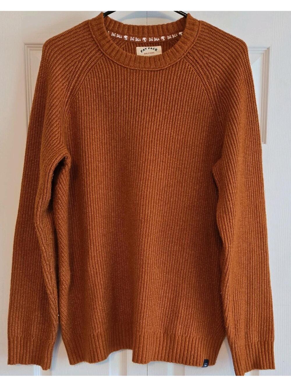 Fat Face Pullover Knit Sweater Burnt Orange Sz M R crew Neck fishermen Preppy